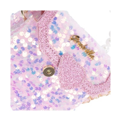 Mala pequena rosa com lantejoulas e glitter