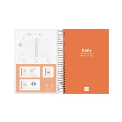 Agenda diária laranja aberta com design simples