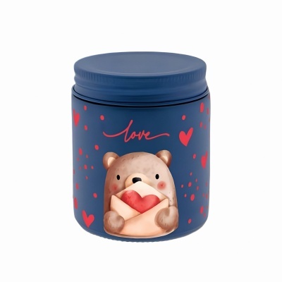 Frasco azul decorado com urso e corações