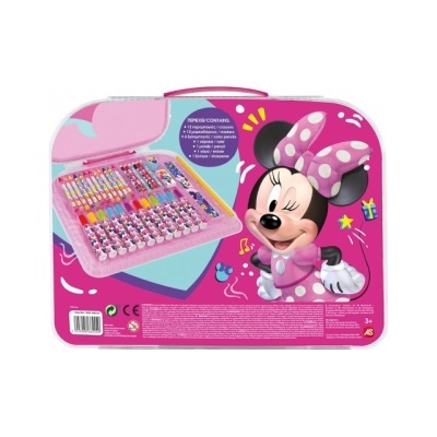 Estojo de desenho infantil cor-de-rosa com Minnie Mouse e materiais de desenho