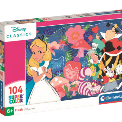 Caixa de puzzle Clementoni Disney Classics Alice no País das Maravilhas com 104 peças.