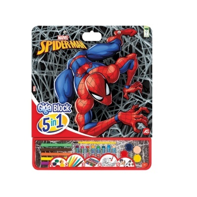 Conjunto Spider-Man 5 em 1 com lápis de cor, massa de modelar, blocos e tintas