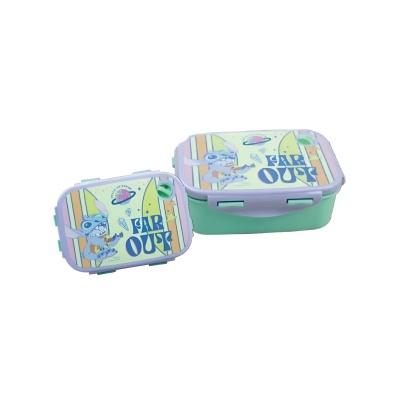 DuAS caixas de plástico com tampa ilustrada e base verde.