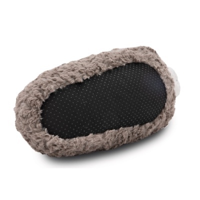 Pantufa castanha de tecido peludo com sola preta antiderrapante