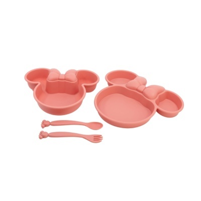 Conjunto infantil de refeições em silicone rosa em forma da cabeça da Minnie