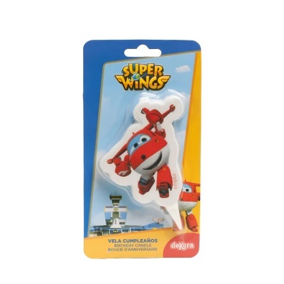 Vela de aniversário Super Wings vermelha em embalagem azul e amarela