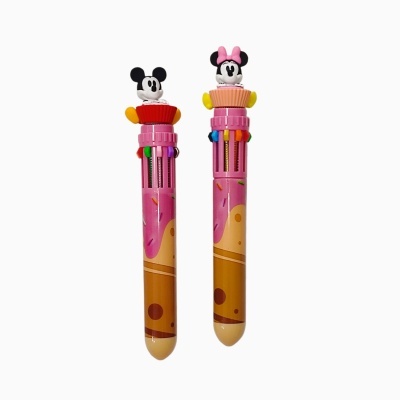 Dois lápis 10 cores com personagens Mickey e Minnie no topo