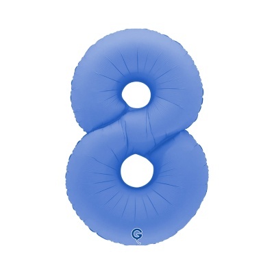 Balão azul número 8 de material plástico.