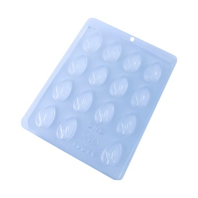 Molde azul transparente com cavidades em forma de ovo
