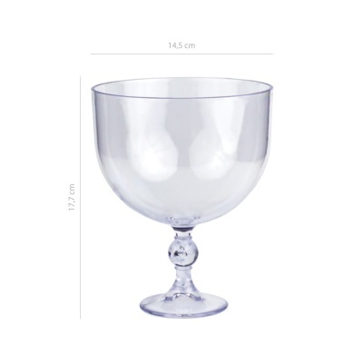 Taça transparente com pé decorativo esférico em fundo branco