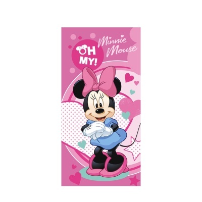 Artigo com estampa da Minnie Mouse em tons rosa e azul com texto OH MY! Minnie Mouse
