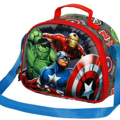 Mala infantil dos Vingadores com personagens e alça azul