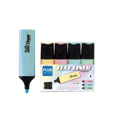 Marcadores textliner em quatro cores pastel com corpo plástico e ponta larga