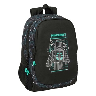 Mochila preta com estampado Minecraft e detalhes azuis