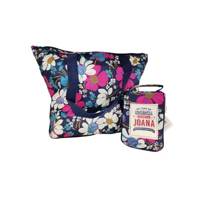 Bolso e estojo florais com etiqueta personalizada JOANA
