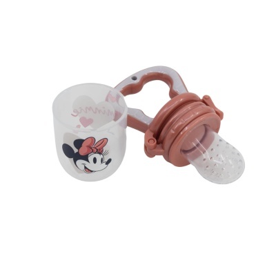 Chupeta de silicone para bebés com pega rosa e tampa transparente com Minnie