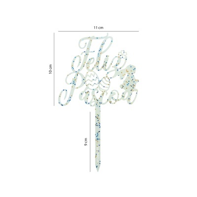 Decoração de bolo 'Feliz Páscoa' azul claro com pontos dourados e azuis