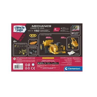 Caixa de brinquedo construção 'Mechanics Camião de Mina' Clementoni 150 peças amarelas e pretas