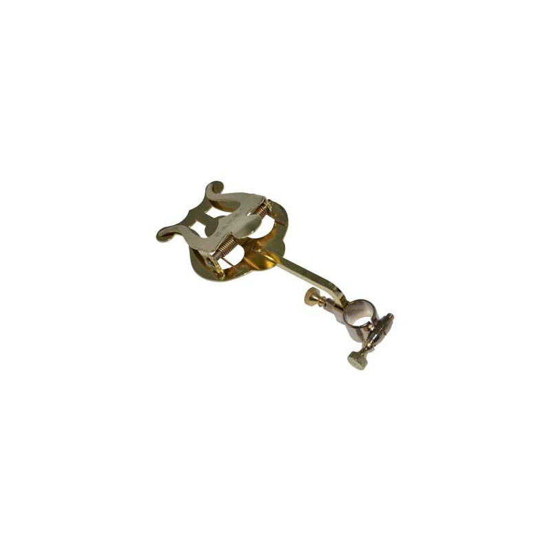 Atril de Marcha Super para Trompete, Curvo, com Suporte. Suporte para partitura musical dourado em metal com base dobrável