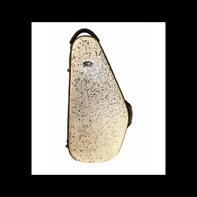 Estojo rígido branco com manchas pretas para instrumento musical