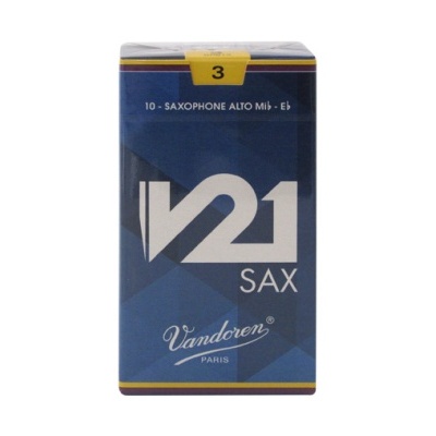 Caixa azul de palhetas Vandoren para saxofone alto com texto e número 3