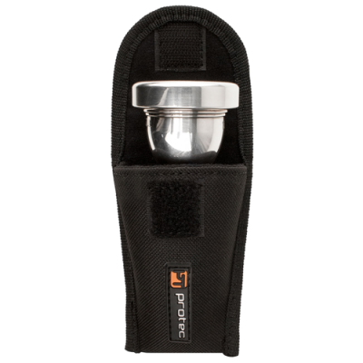 Estojo preto com objeto metálico arredondado dentro