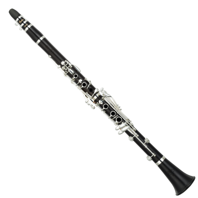 Clarinete com detalhes em prata e corpo preto