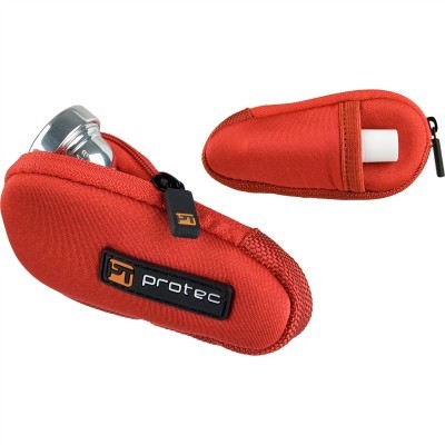 Estojo vermelho para acessórios de instrumentos com fecho e etiqueta 'protec'