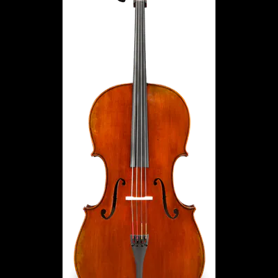 Violoncelo de madeira castanha brilhante com 4 cordas