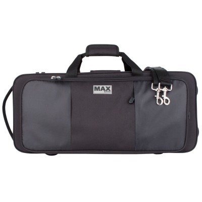 Bolsa para instrumento musical preta e cinzenta com etiqueta MAX