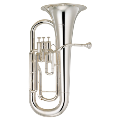 Eufónio de metal prateado com três válvulas