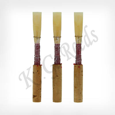 Três palhetas para clarinete de cortiça e fibra natural com fita roxa