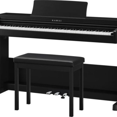 Piano digital preto KAWAI com banco almofadado preto