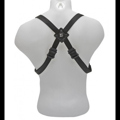 Arnês preto de segurança visto de trás sobre manequim branca