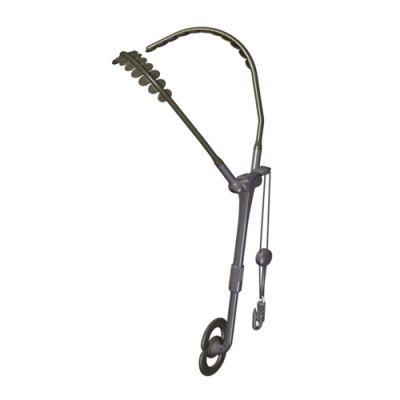 Aparelho articulado cinzento com manivela e gancho