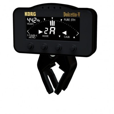 Afinador digital KORG Dolcetto-V preto com visor LCD e pinça para guitarra