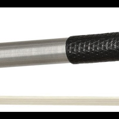 Arco para instrumento de cordas com madeira preta, fibra de carbono e crina branca