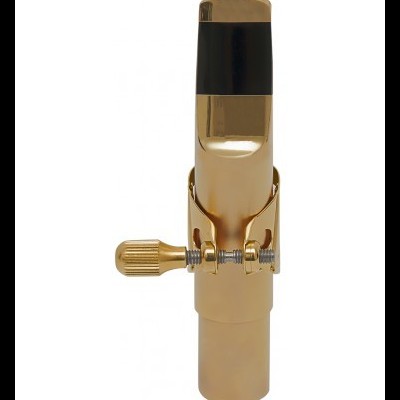 Boquilha de saxofone dourada com fixador metálico
