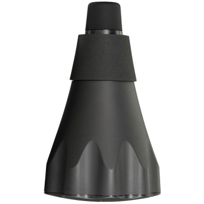 Surdina para trompete preta com corpo metálico cinza escuro e cobertura emborrachada