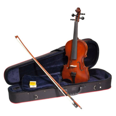 Violino com arco e estojo aberto