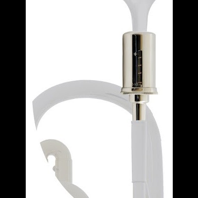 Abridor de latas manual branco com partes metálicas prateadas e lâmina curva