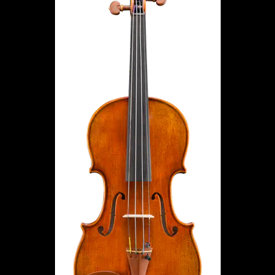 Violino de madeira castanho claro com cordas e cravelhas