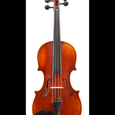 Violino castanho com cordas e cravelhas pretas