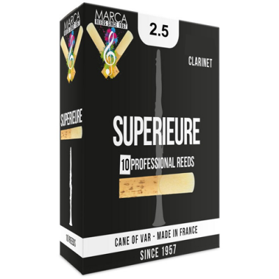 Embalagem preta com 10 palhetas para clarinete, marca SUPERIEURE, dureza 2.5.