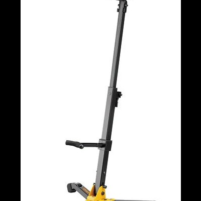 Suporte para instrumento musical preto e amarelo com apoio em espuma e base triangular