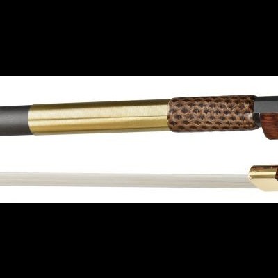 Arco para instrumento de cordas com madeira e acabamentos dourados