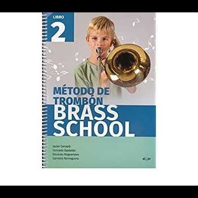 Capa de livro para método de trombone com criança tocando trombone