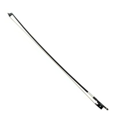 Arco para violino com madeira escura e crina branca em fundo branco