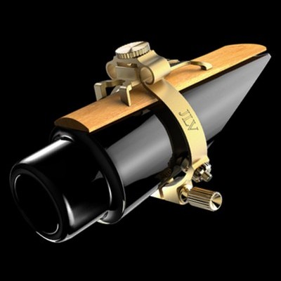 Palheta preta de trompete com suporte de madeira clara e braçadeira dourada ALV
