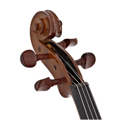 Cabeça de violino em madeira castanha com cravelhas